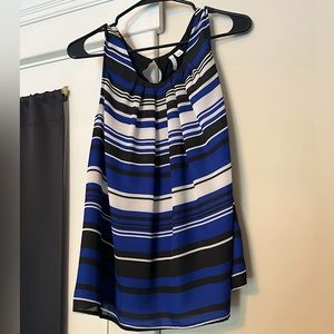 Elle dress shirt blue/black/white striped gently used size large